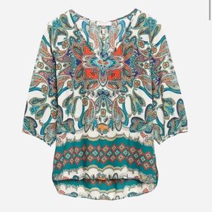 Stitch Fix Renee C Tadeo V-neck Patterned Blouse small green orange white